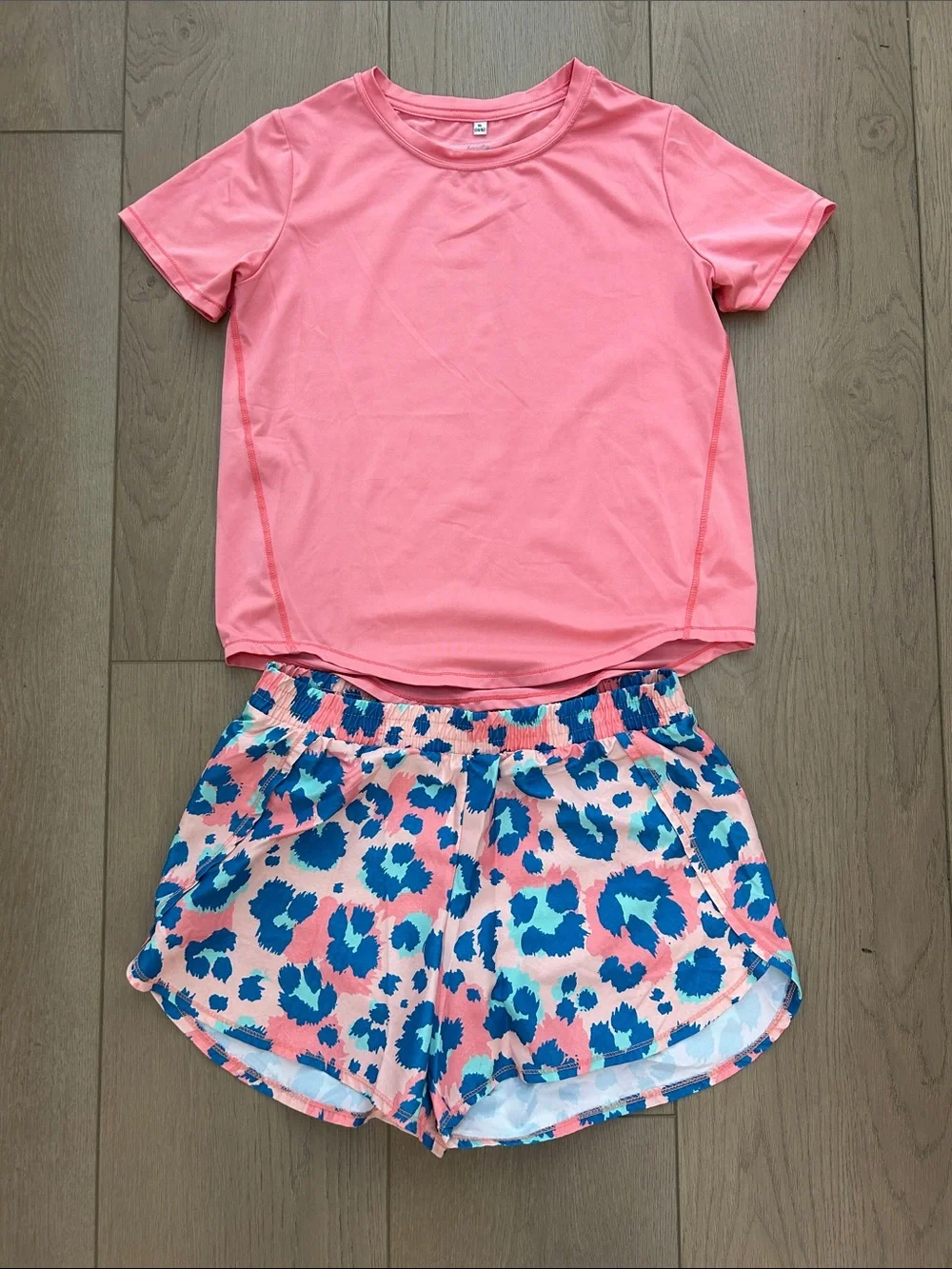 Honesty Pink Active Tee & Pink/Blue Animal Print Shorts Set
